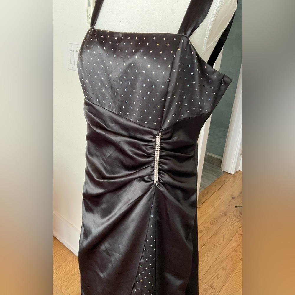 Blondie Nites Satin Evening Gown | Foil Dot Panel | Corset Back | Size 19 - Picture 3 of 5